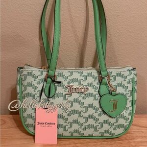 Juicy Couture Green Logo Canvas Shoulder Bag with Heart Charm